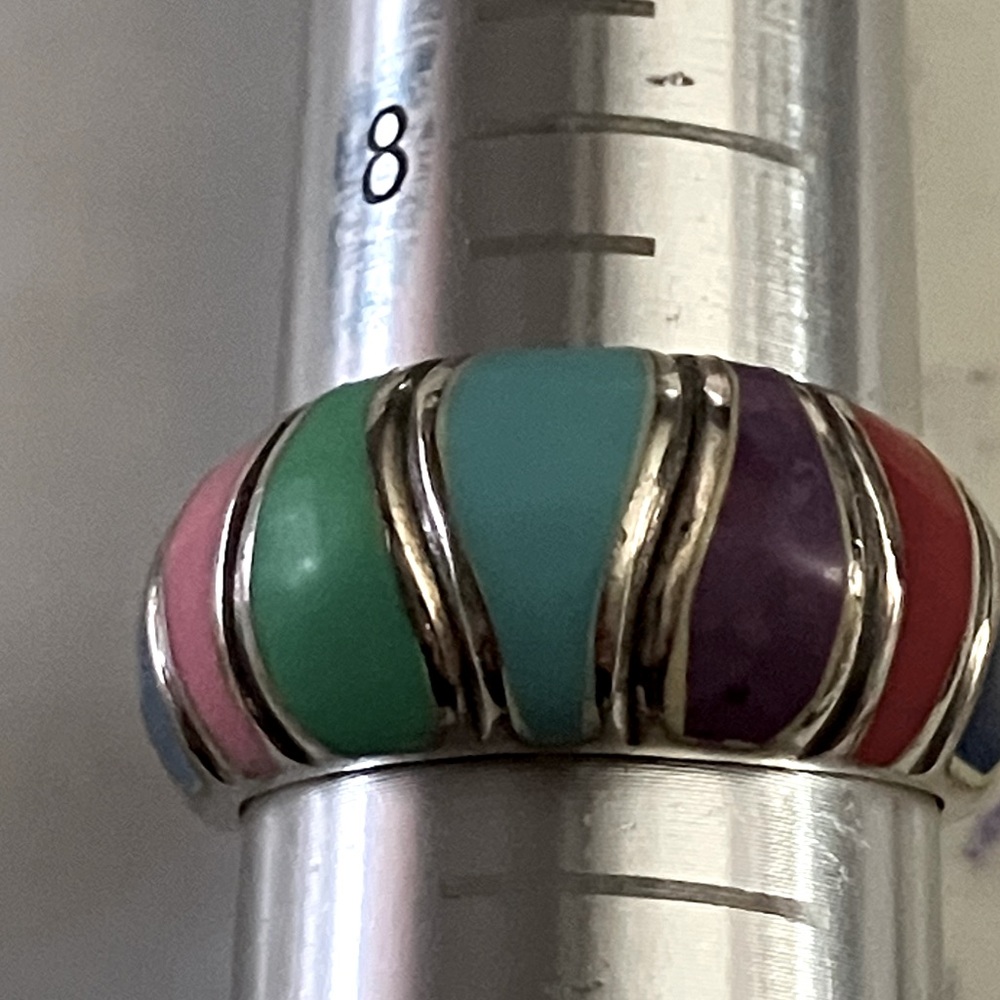SE Multiple gem on sterling silver domed ring.